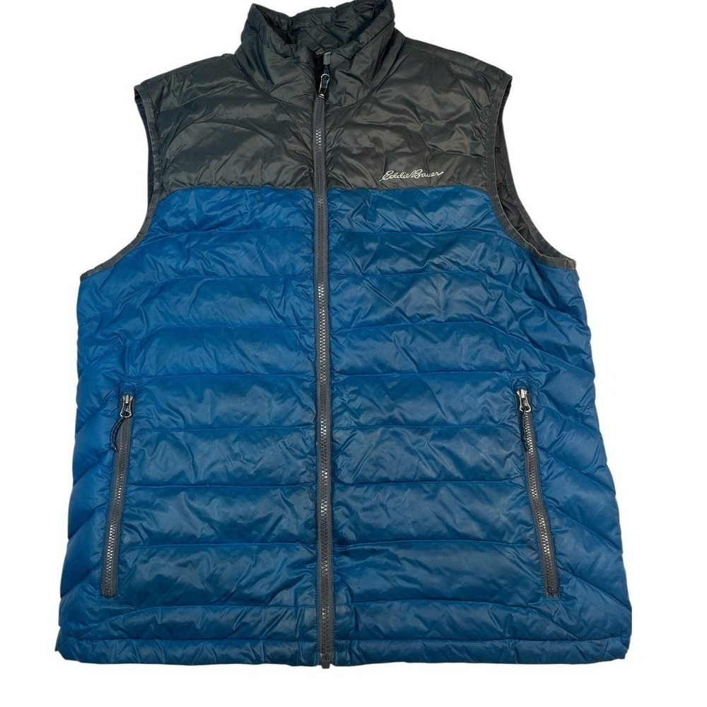 Eddie Bauer Mens Puffer Vest Blue Gray Full Zip Lightweight Outdoors Size‎ M